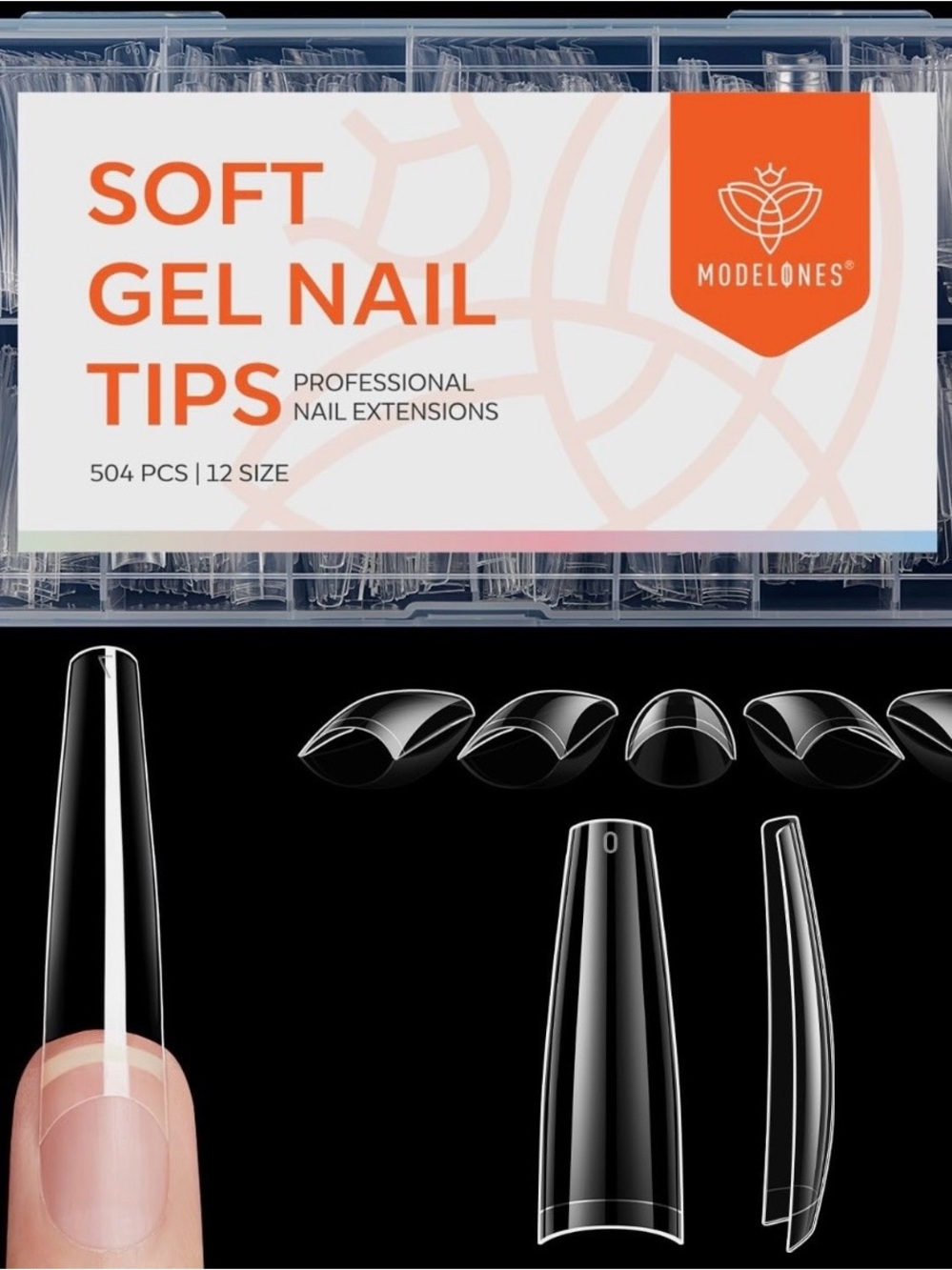 X-Long Coffin Soft Gel Nail Tips 504PCS 12 Sizes Clear Full Cover